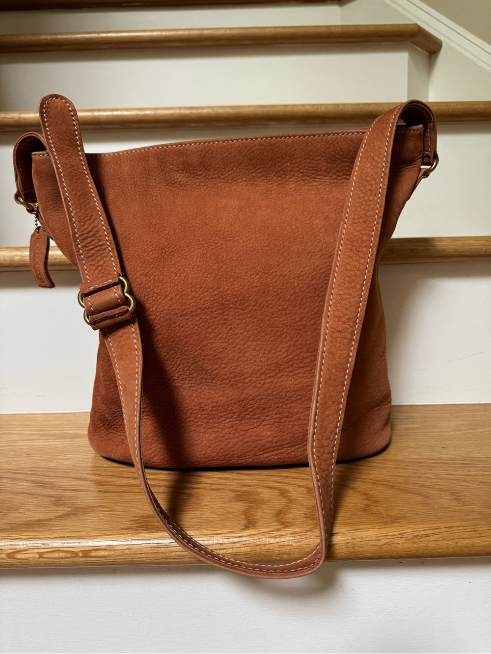 Vintage Coach 4932 Medium Bucket Zip Nubuc in Rare Terracotta, Costa Rica